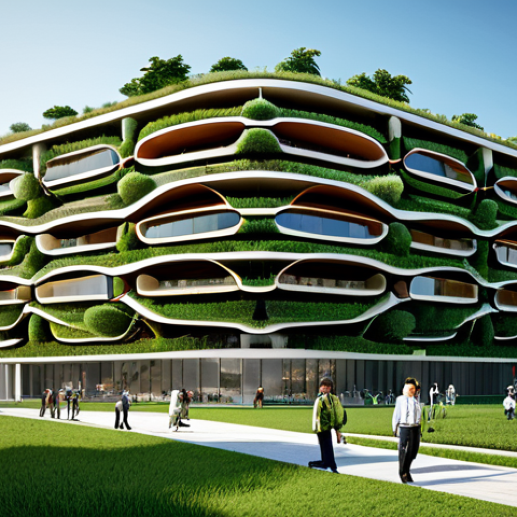 A cutting-edge, multi-story building featuring a facade inspired by the complex, efficient ventilation systems of a termite mound, integrated seamlessly into a lush urban park. The architectural design showcases organic textures, intricate passive cooling elements, and expansive green spaces on its terraces, all bathed in soft, diffused daylight. The structure embodies sustainability and a harmonious relationship with the environment, demonstrating the beauty of biomimetic architecture. Structurally sound, meticulously designed, harmonious composition, high-resolution, professional photography, safe for work, appropriate content, fully clothed, appropriate attire, professional dress.