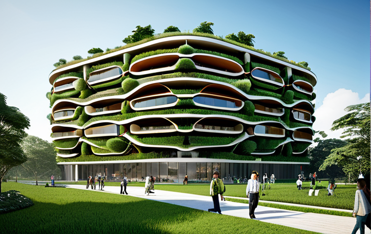 A cutting-edge, multi-story building featuring a facade inspired by the complex, efficient ventilation systems of a termite mound, integrated seamlessly into a lush urban park. The architectural design showcases organic textures, intricate passive cooling elements, and expansive green spaces on its terraces, all bathed in soft, diffused daylight. The structure embodies sustainability and a harmonious relationship with the environment, demonstrating the beauty of biomimetic architecture. Structurally sound, meticulously designed, harmonious composition, high-resolution, professional photography, safe for work, appropriate content, fully clothed, appropriate attire, professional dress.