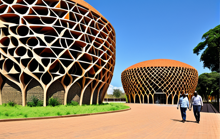 Architectural Biomimicry**
"Modern office building exterior, inspired by the ventilation system of termite mounds, Eastgate Centre Harare style, sustainable design, fully clothed people walking around, professional setting, clear daylight, architecture photography, perfect anatomy, natural proportions, safe for work, appropriate content, fully clothed, professional."
**